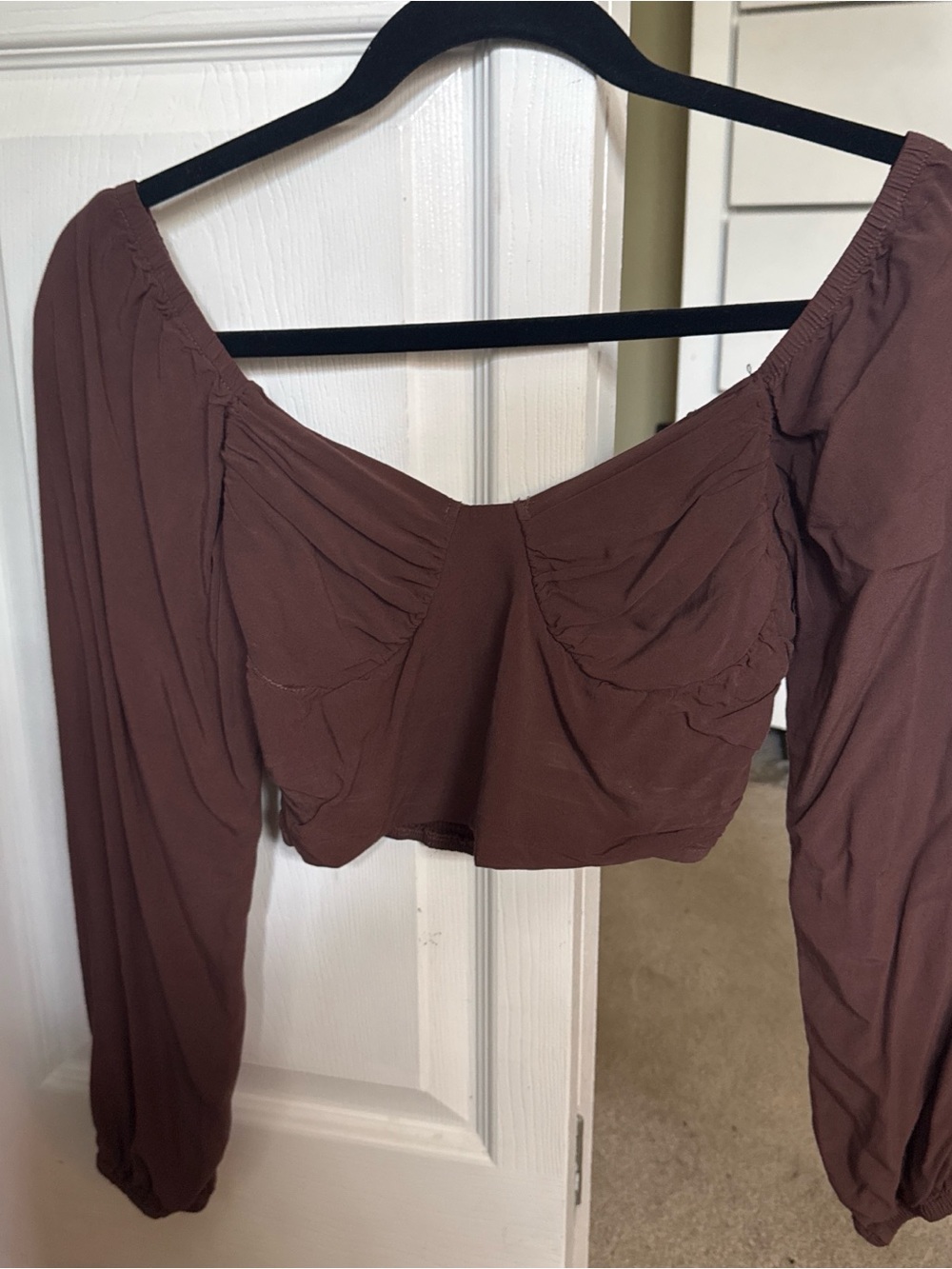 Brown Long Sleeve Cropped Bustier Top